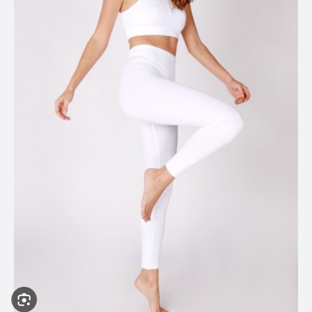 High waisted ribbed white leggings O/S